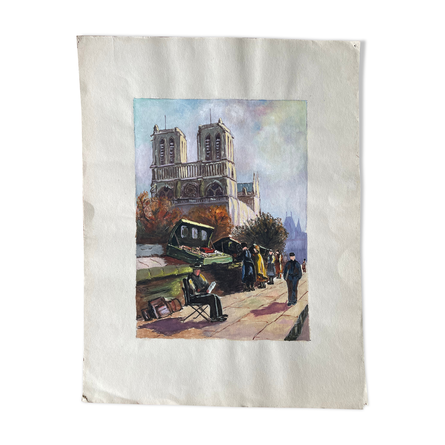 Ancient gouache on paper, Notre Dame de Paris