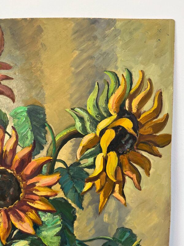 Les tournesols, technique au couteau sur panneau