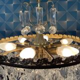 Lustre laiton et pampilles en verre, 3 étages, 6 feux