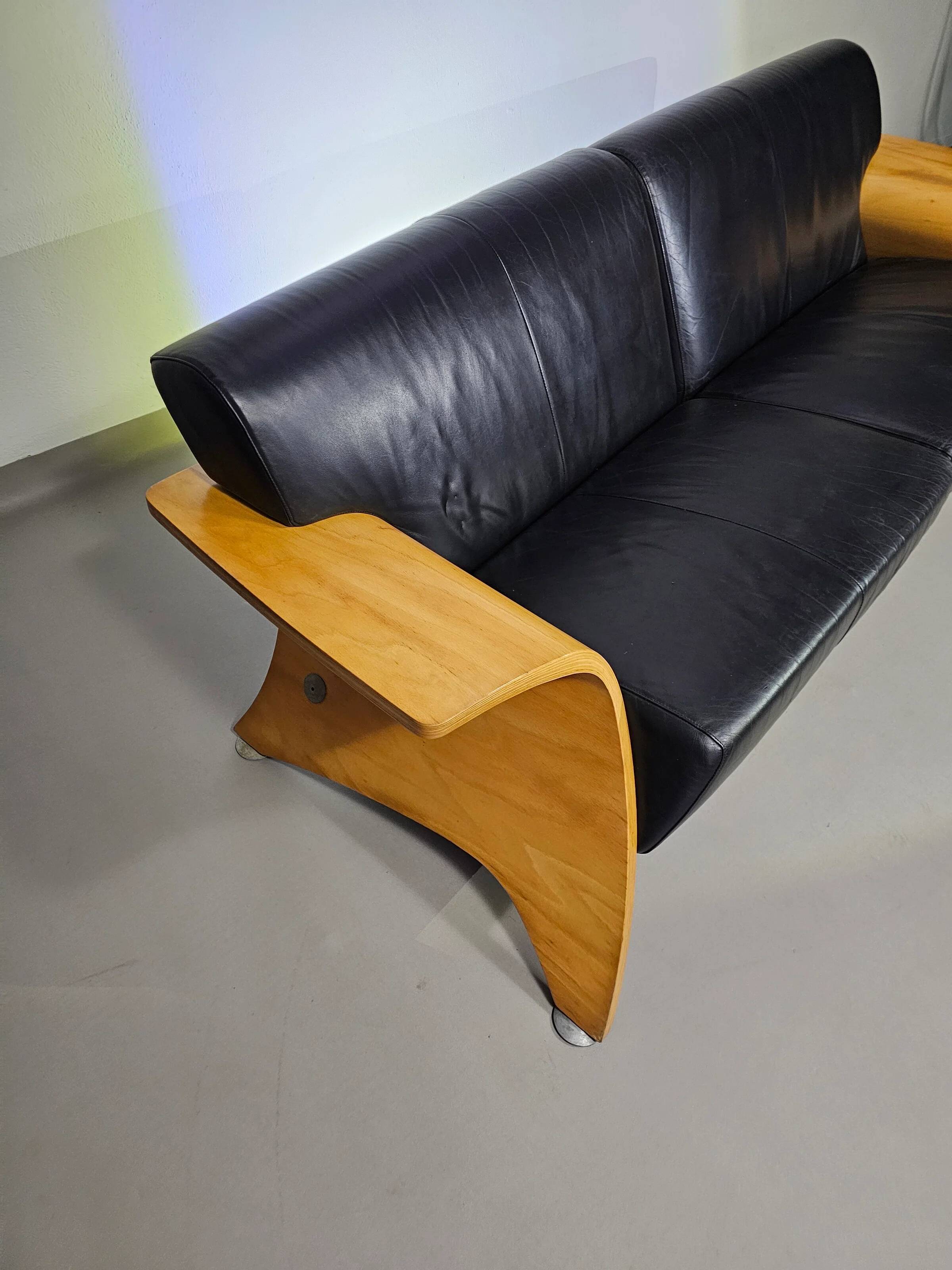Harvink Mazurka Black Leather Sofa 1980s
