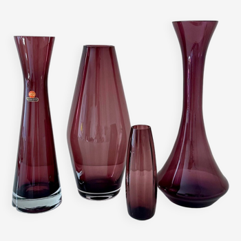 Collection de vases en verre du milieu du siècle, améthyste en verre coloré, intérieur des années 60