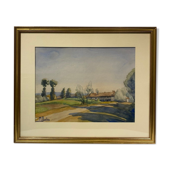 Tableau ancien, paysage, signé M Duclos XX siècle