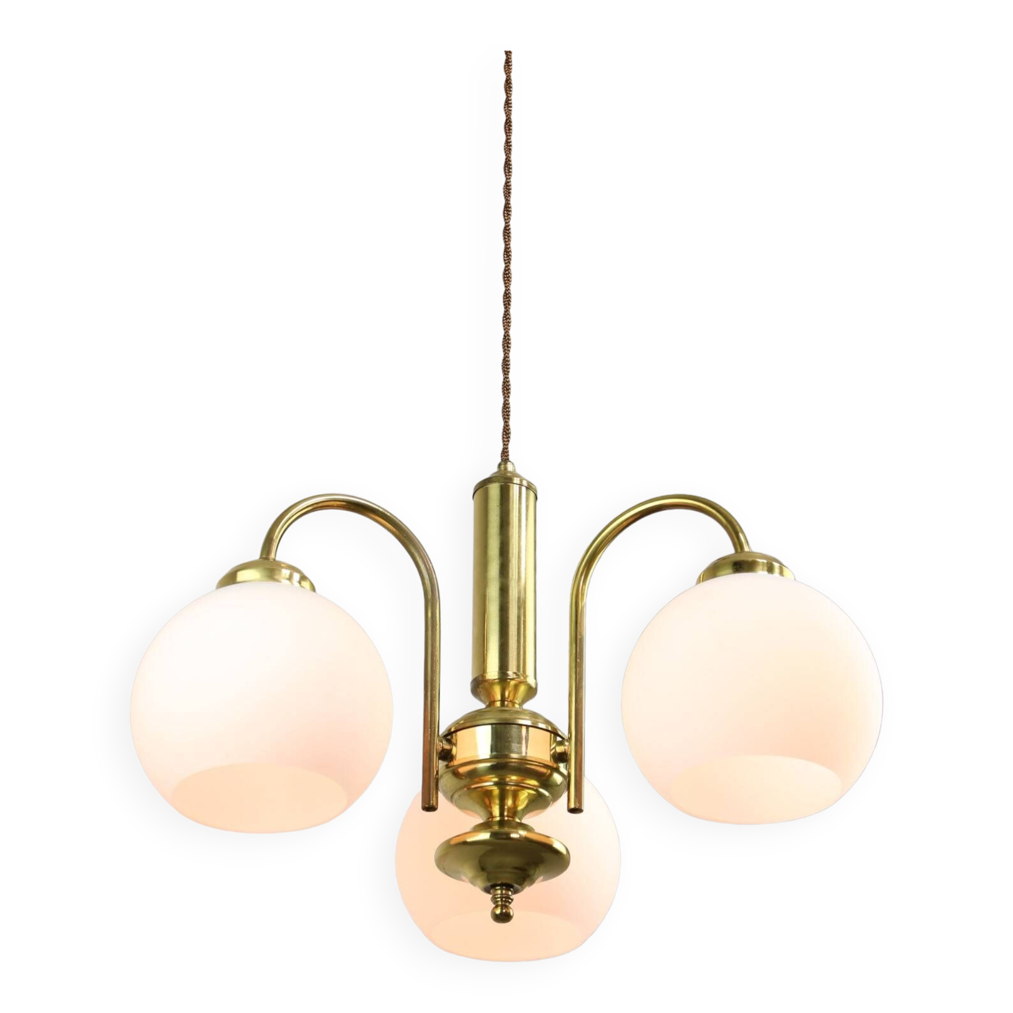 Lustre Mid-Century en Laiton et Opaline, Italie