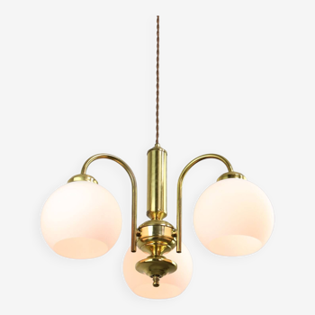 Lustre Mid-Century en Laiton et Opaline, Italie