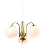 Lustre Mid-Century en Laiton et Opaline, Italie