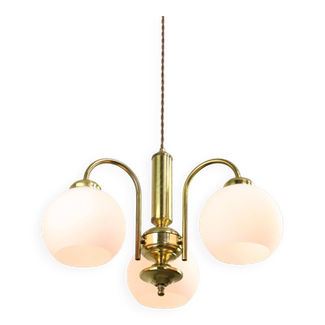Lustre Mid-Century en Laiton et Opaline, Italie
