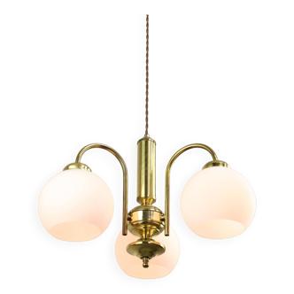 Lustre Mid-Century en Laiton et Opaline, Italie