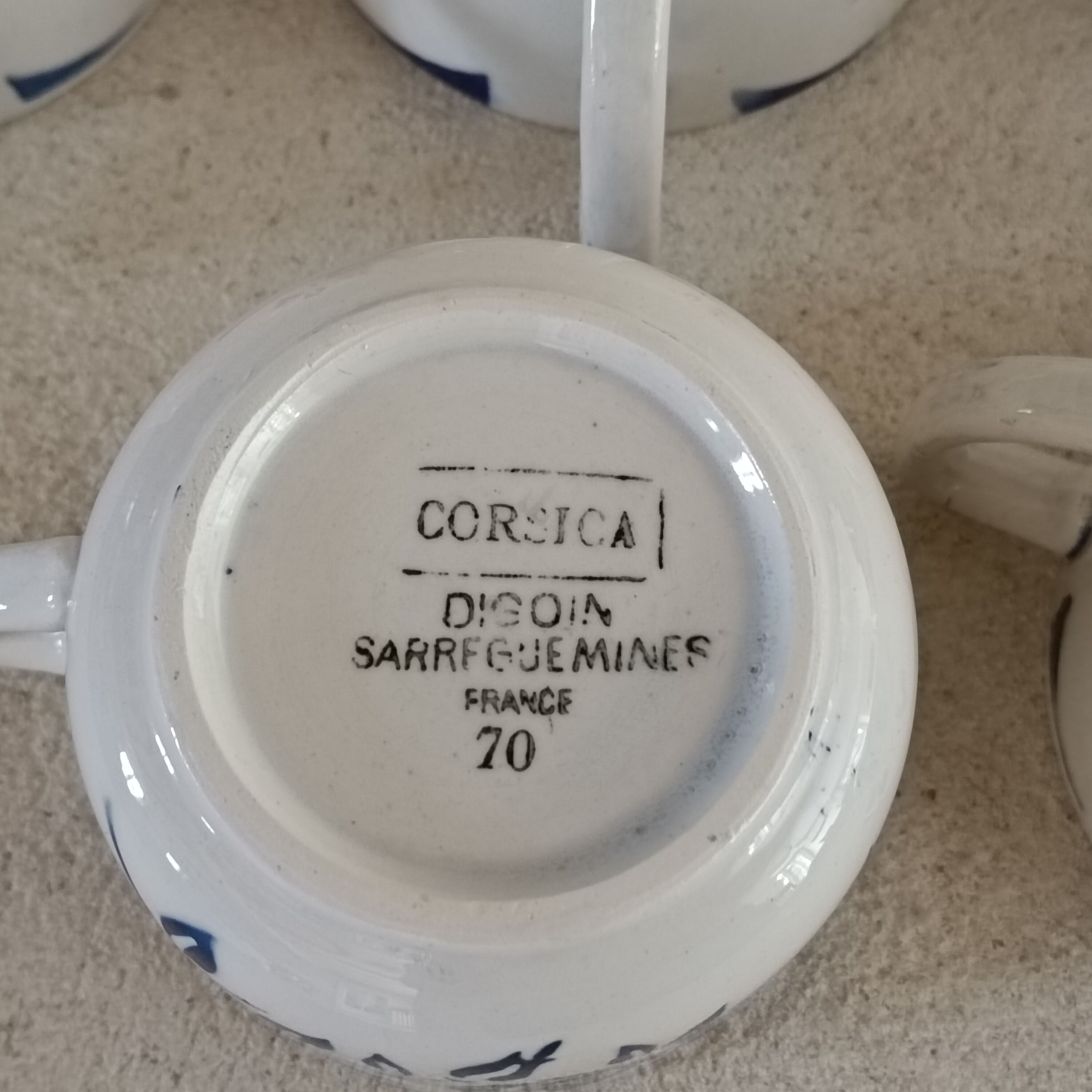 6 Digoin cups and saucers, sugar bowl and milk jug