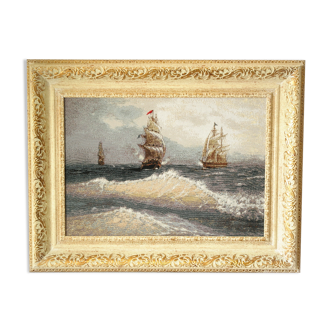 Framed tapestry seascape 67 X 52