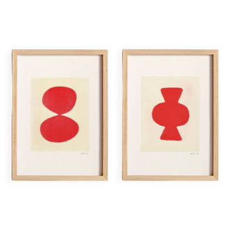 2 peintures - loop et clio - rouge vif - signée Eawy