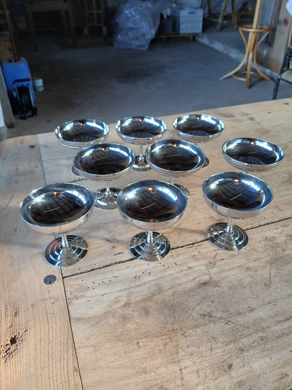 9 antique stainless steel ice cream cups