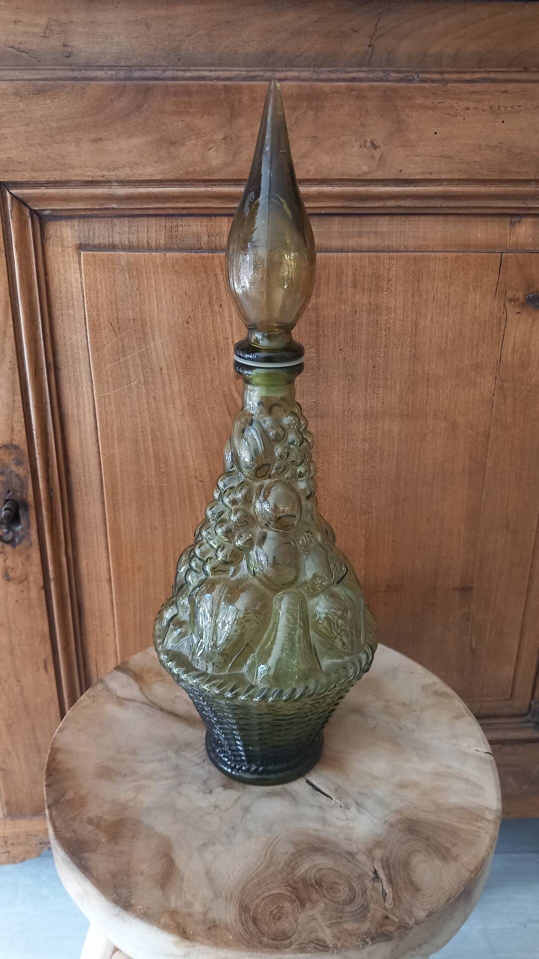 Italian carafe genius glass bottle from Empoli 60s 70s.