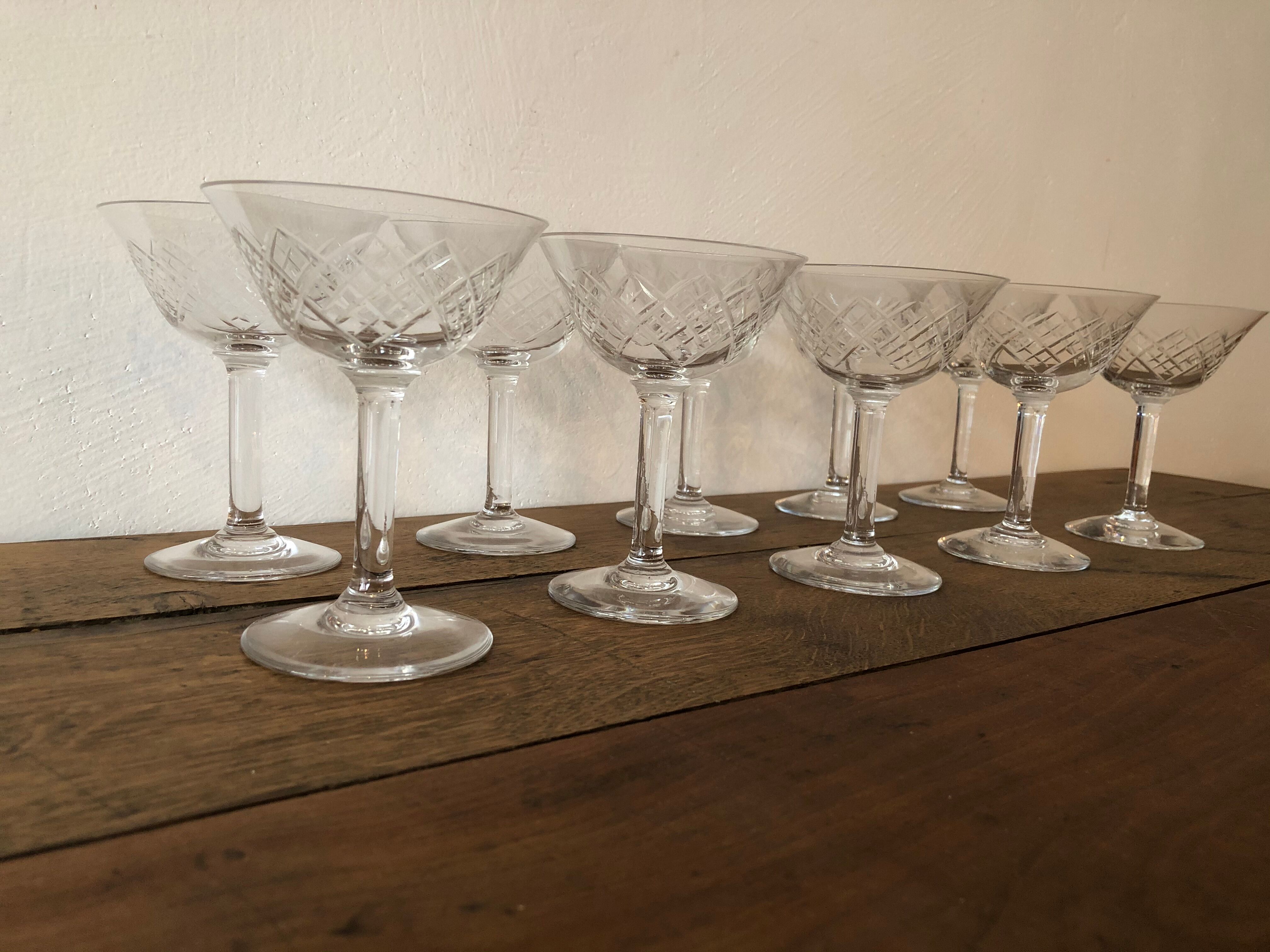 10 Silver crystal champagne glasses.
