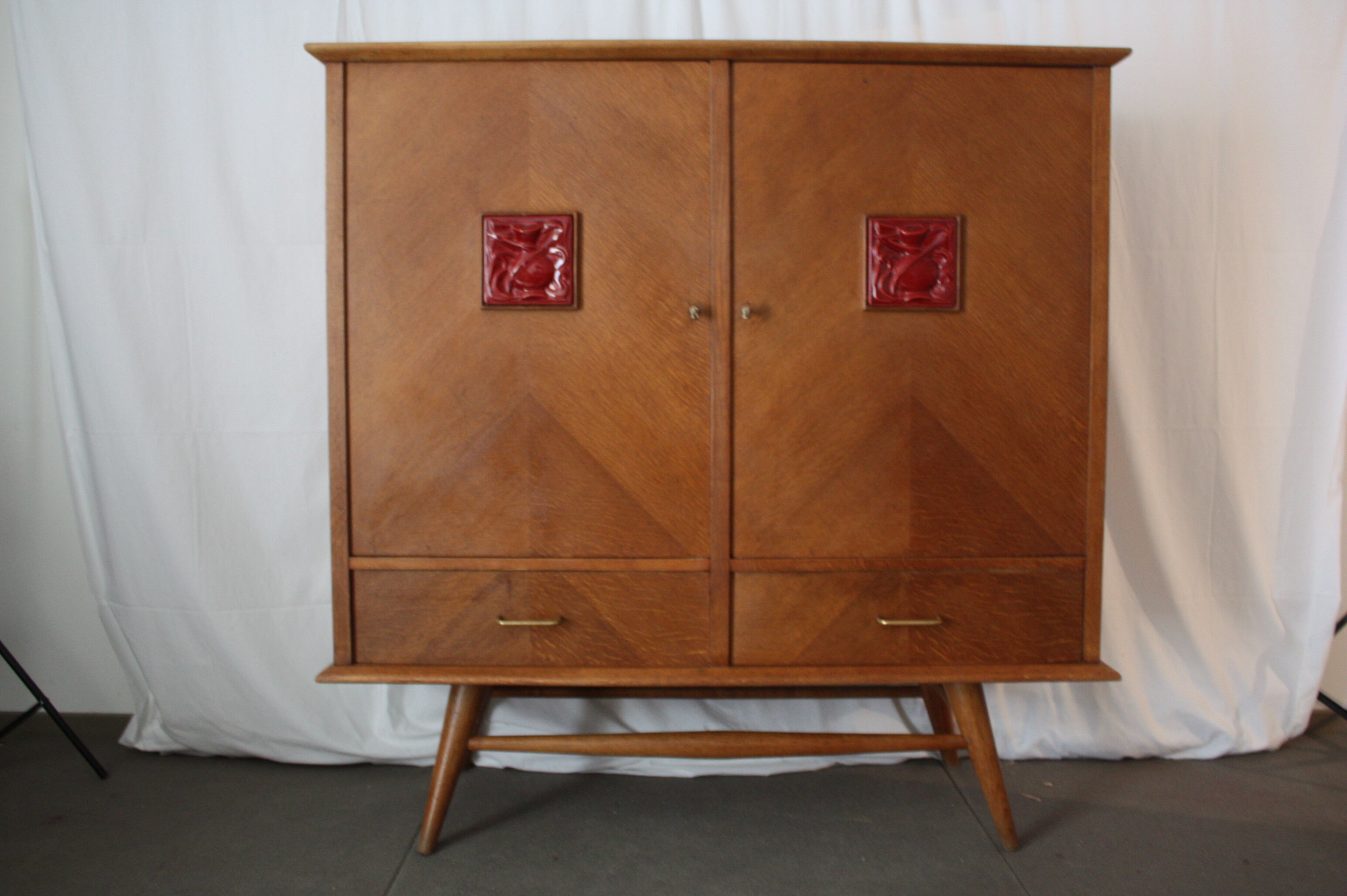 Vintage oak buffet and ceramic 1950