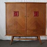 Vintage oak buffet and ceramic 1950