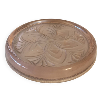 pink glass bottle coaster - art deco. vintage
