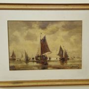 Oil on canvas antique – seascape with sailing boats – signed Bentley