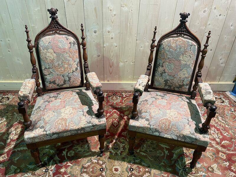 Pair of Gothic style armchairs