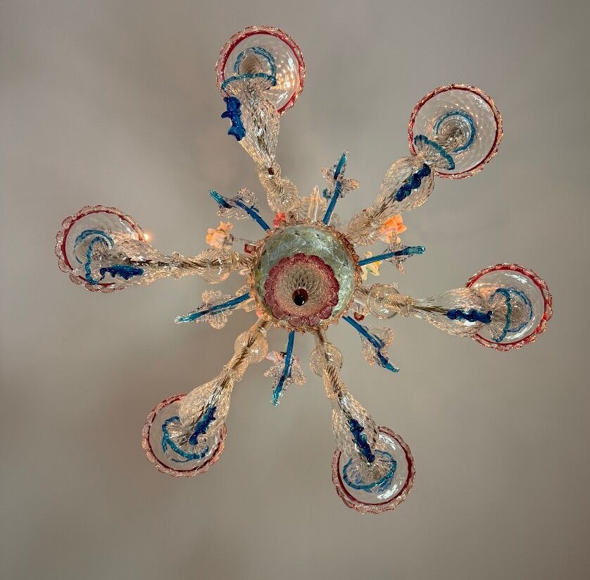 Venetian Rezzonico chandelier in multicoloured Murano glass circa 1900