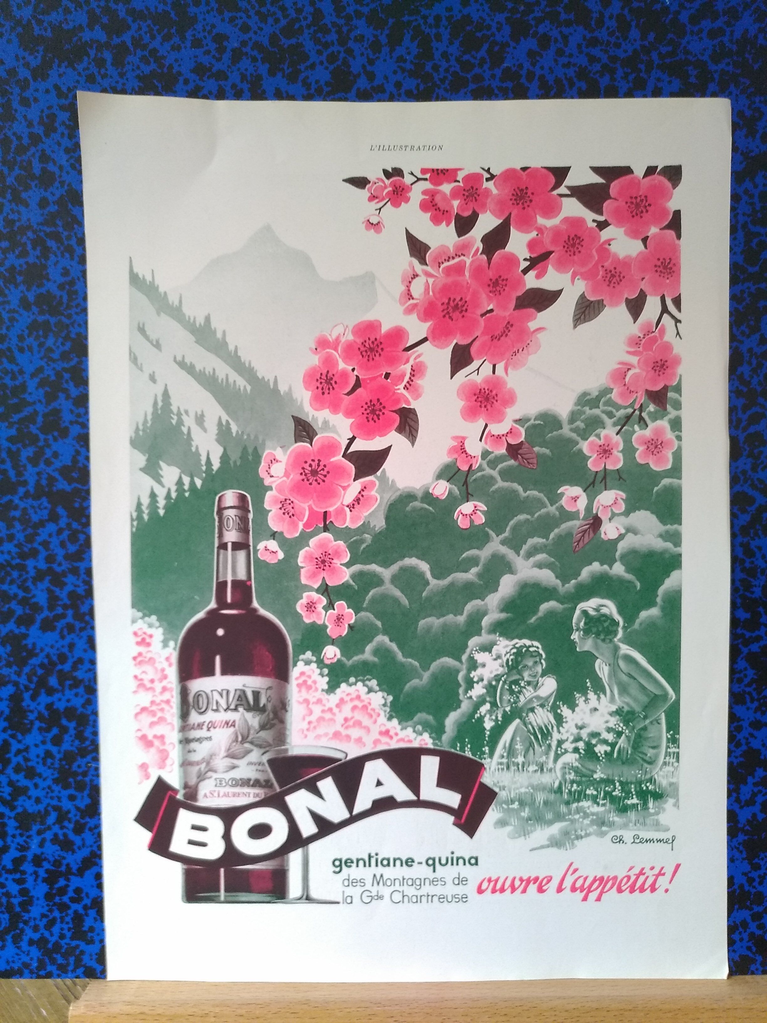 A Bonal Gentiane -quina wine paper advertisement from a 1937 magazine