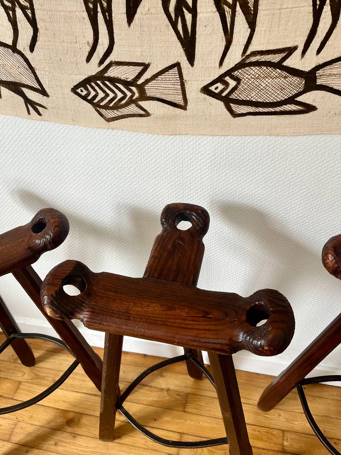 Set of three brutalist bar stools