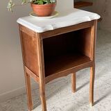 Vintage wood and white bedside table