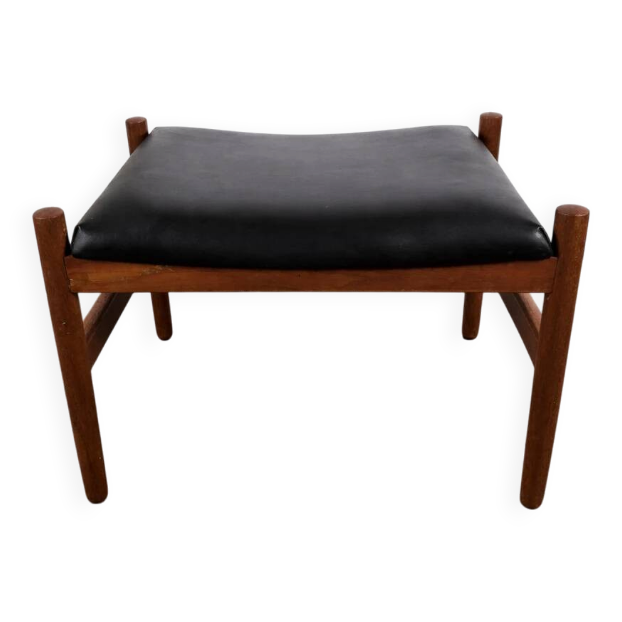 Teak and leather ottoman stool by Hugo Frandsen for Spøttrup Møbler, Denmark, 1960.