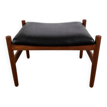 Ottoman en teck et cuir par Hugo Frandsen pour Spøttrup Møbler, Danemark, 1960.