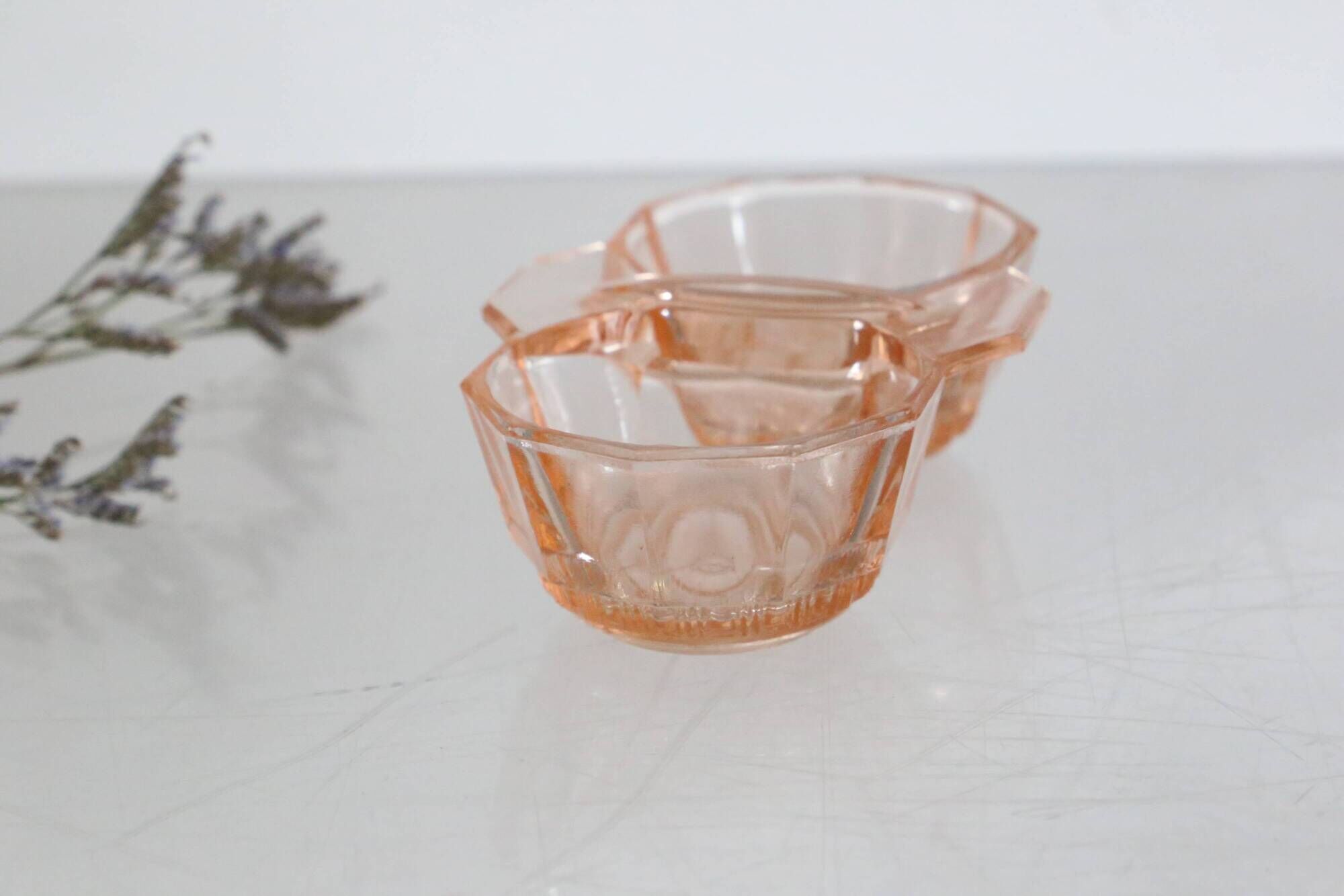 Salt and Pepper Set in pink glass, molded glass, vintage French, authentic