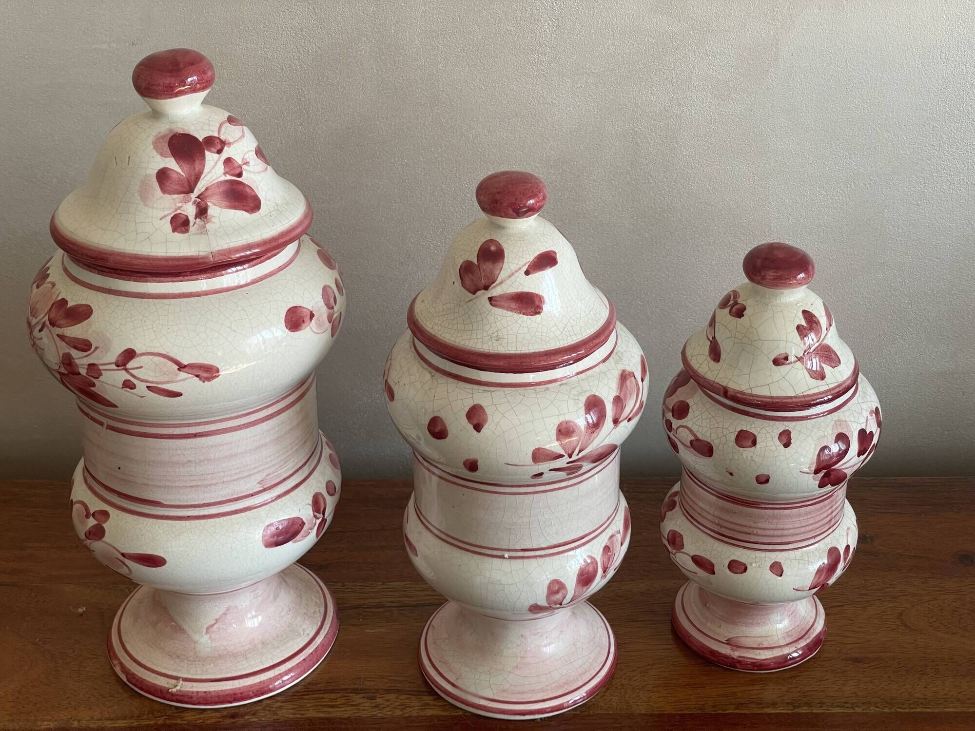 Trio of apothecary pots mint, verbena linden