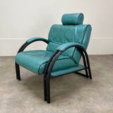 Postmodern design armchair and ottoman, 80s leather