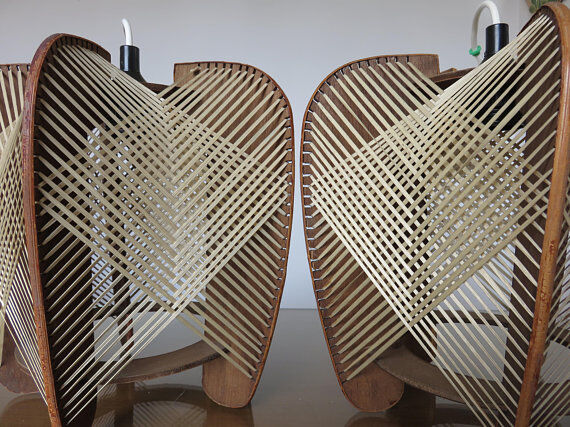 Pair of Scandinavian wire and wood 60s 70s suspensions