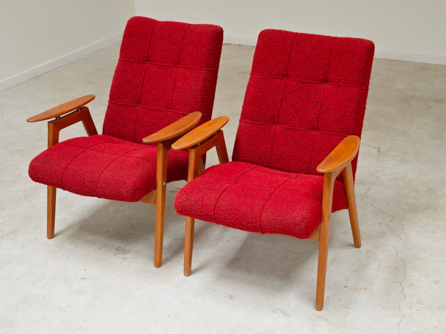 Pair of red armchairs by Jaroslav Smidek for Ton (Thonet) 60s
