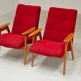 Pair of red armchairs by Jaroslav Smidek for Ton (Thonet) 60s