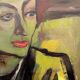 Portait de femme Fauviste, tableau huile sur toile 1947, LUC PEROT 'Colette