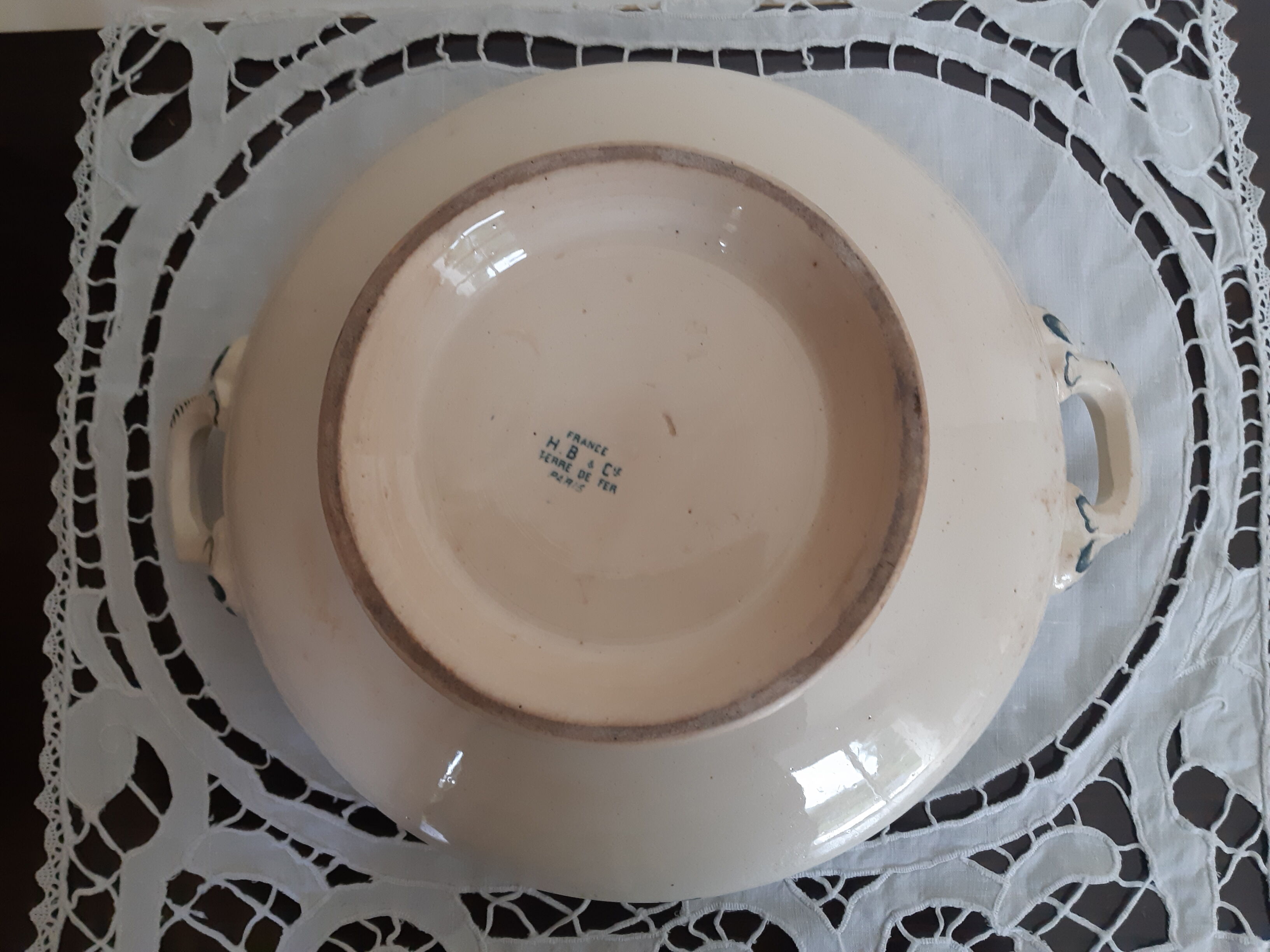 Antique earthenware salad bowl H B Paris