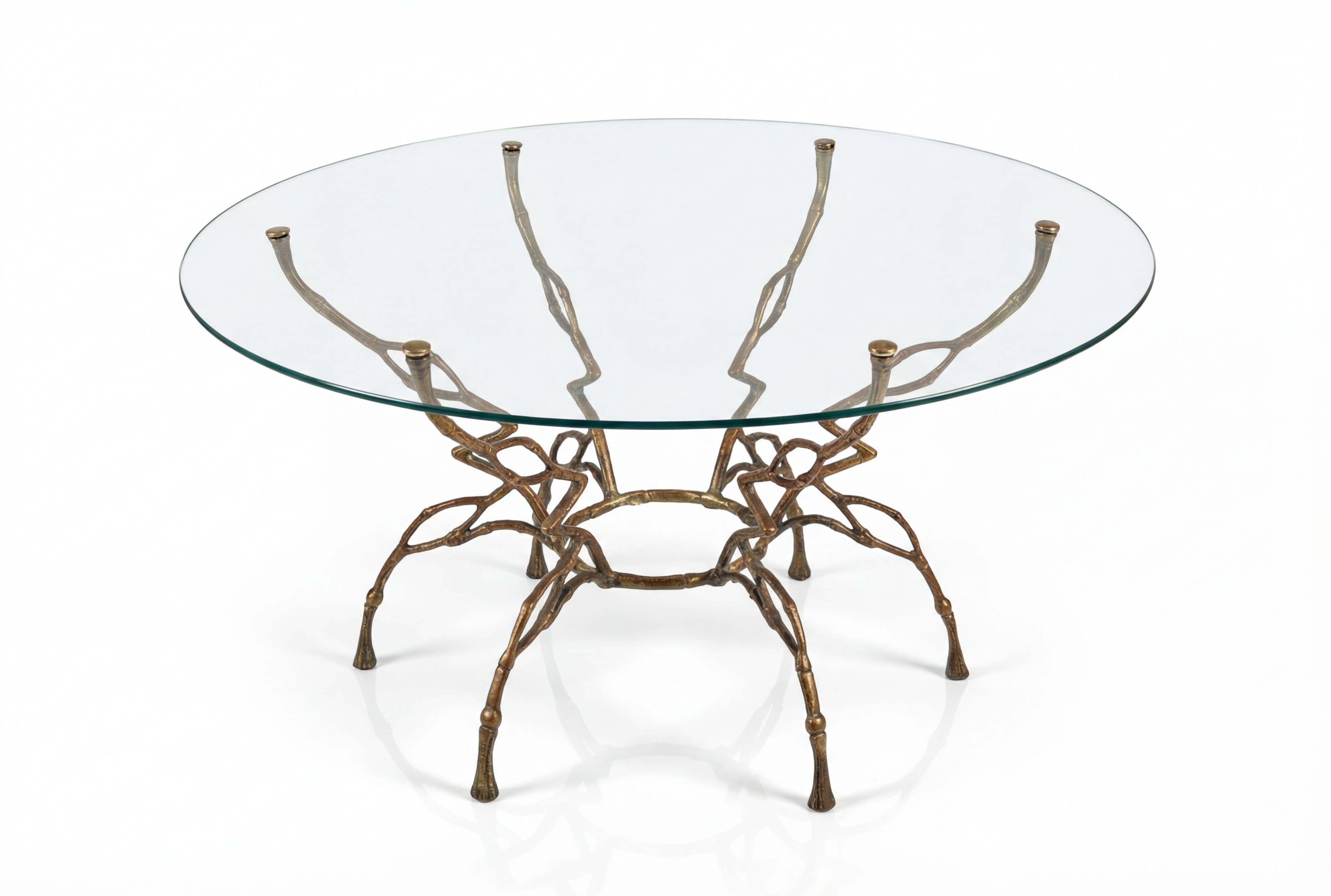 Zigzag Bronze Faux Bamboo Hollywood Regency Coffee Table, 1960s