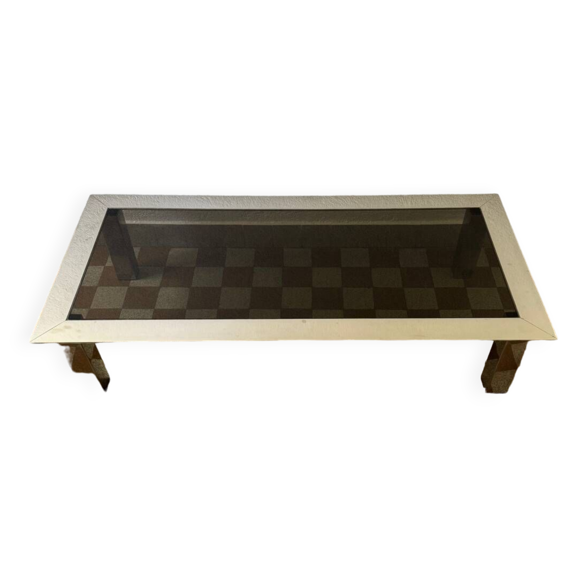 Rectangular coffee table in chrome steel and smoked glass from the 70s