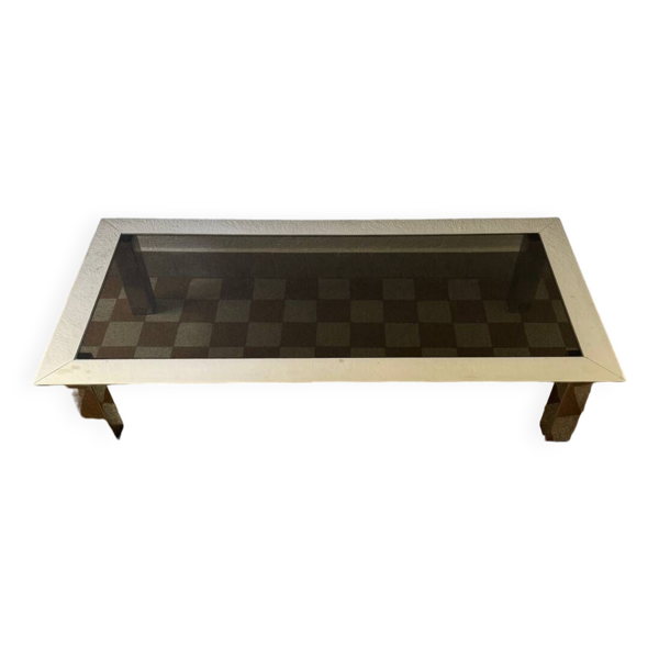 Table basse rectangulaire acier chromé et verre fumé années 70