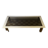 Rectangular coffee table in chrome steel and smoked glass from the 70s