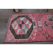 1970s Vintage Turkish Oushak Handmade Wool Cotton Pink Runner Rug 81x315