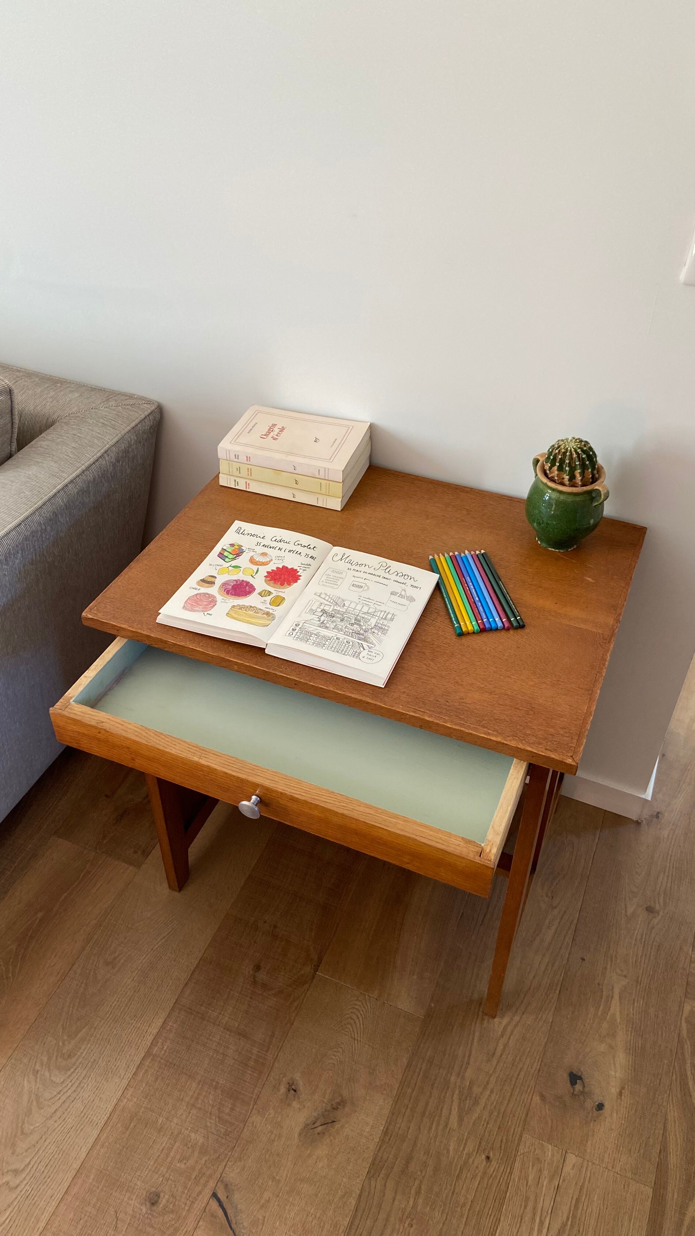 1950s vintage children's desk in light oak