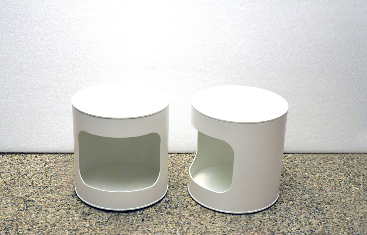 Space age white lacquered plastic and wood nightstands, 1970s, set of 2