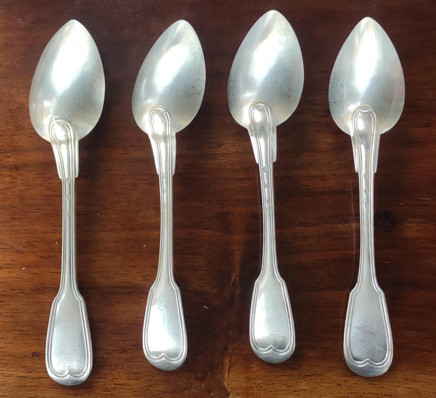 4 old large pointed spoons Christofle silver metal