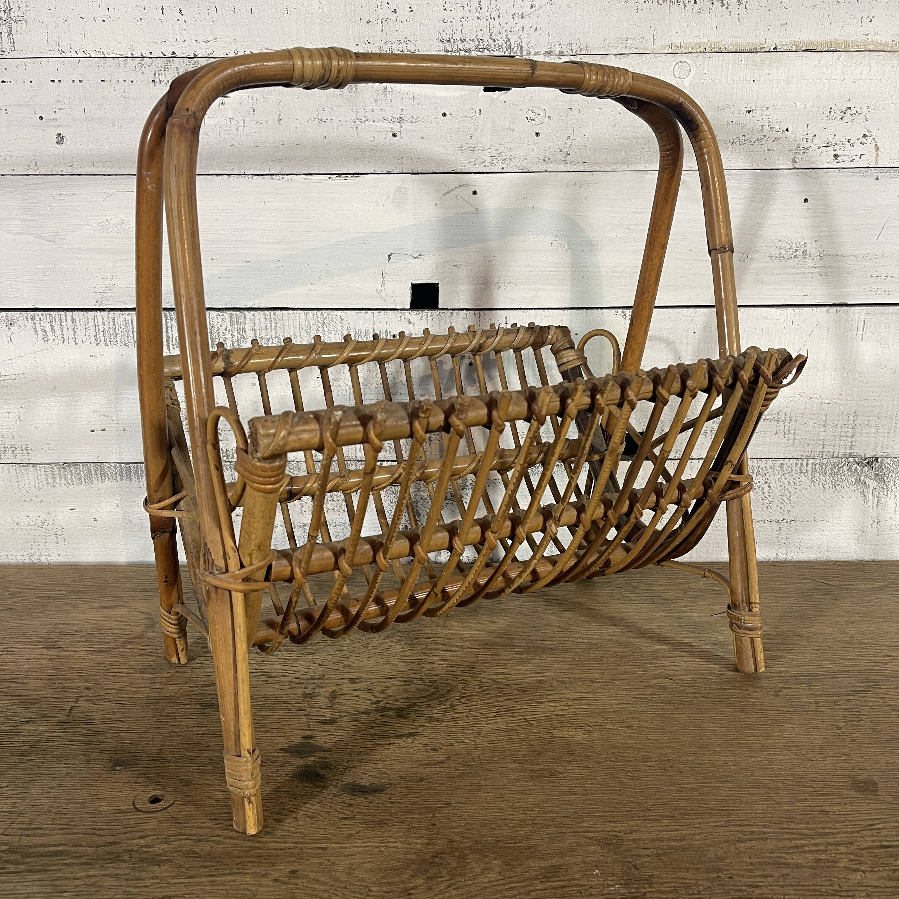 Vintage rattan magazine rack