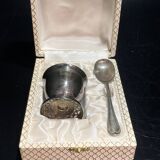 Egg cup with silver metal spoon