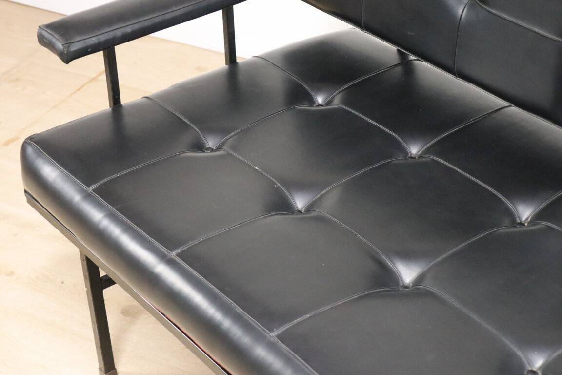 Vintage "Daybed" sofa bench in metal and imitation leather, 1950