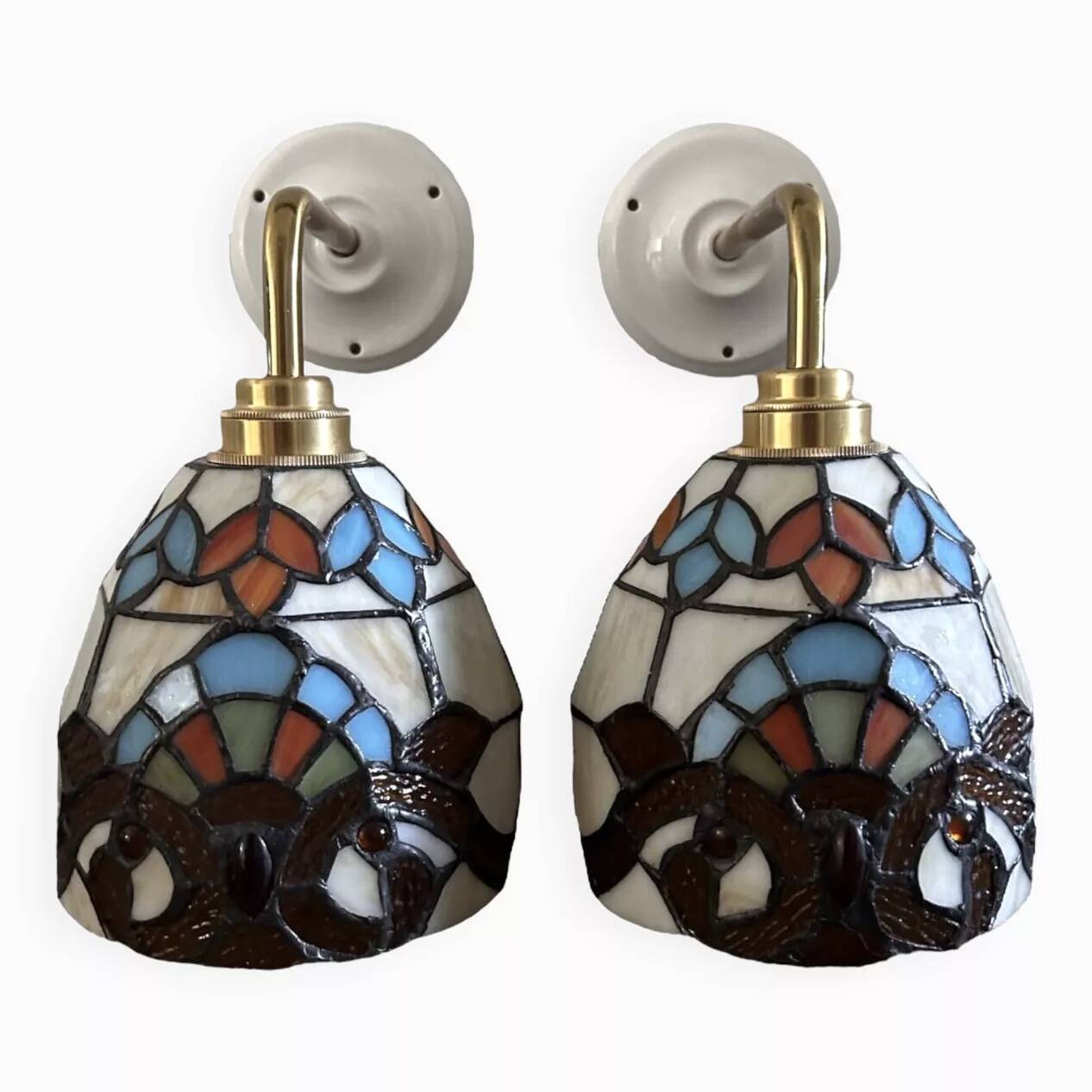 Paire d’appliques murales vitrail