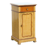 Table de chevet/entrée ancienne en bois à une porte avec un plateau en marbre clair
