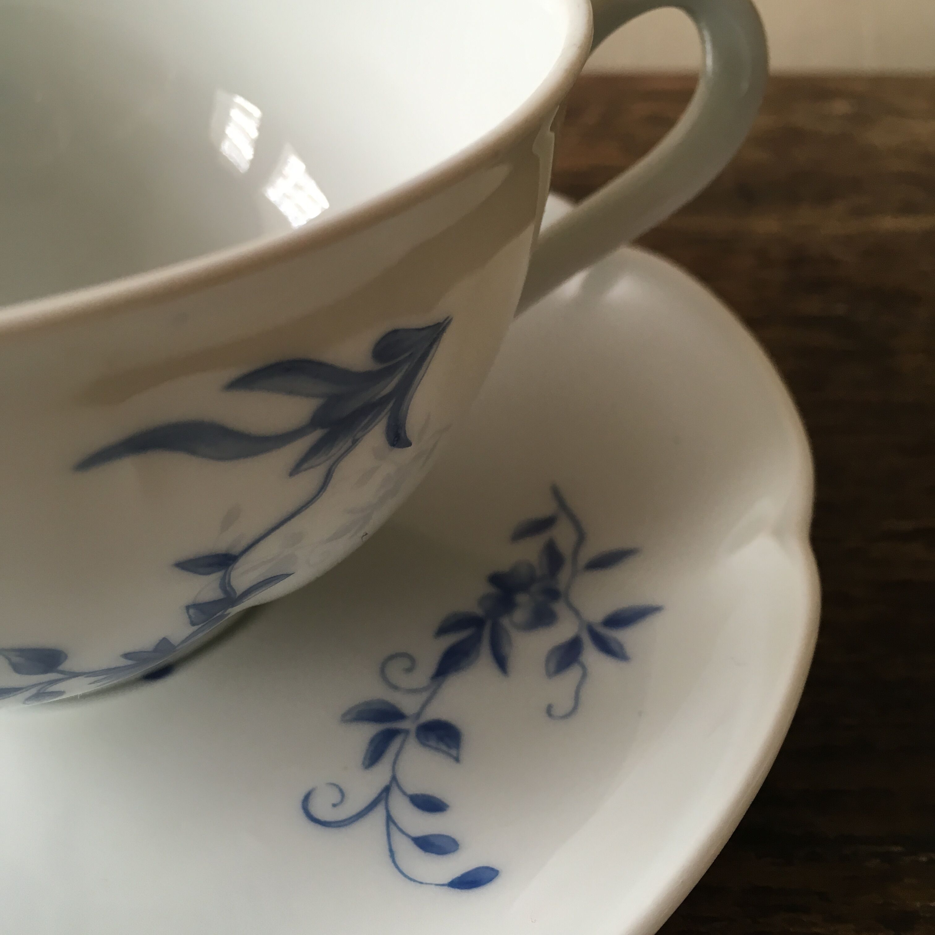 Cup and saucer Haviland Limoges blue and white porcelain